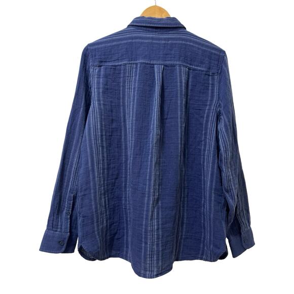 LL Bean Womens Cloud Gauze Cotton Button Up Shirt Size L Blue Coastal Beachy NWT - Picture 2 of 6
